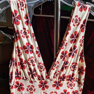 White with Red and Blue Hawaiian Flowers Dress